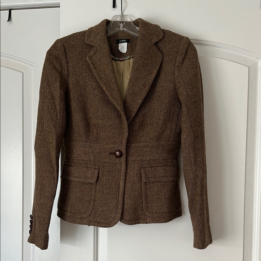 J. Crew Brown Herringbone Women's Blazer Sz 0